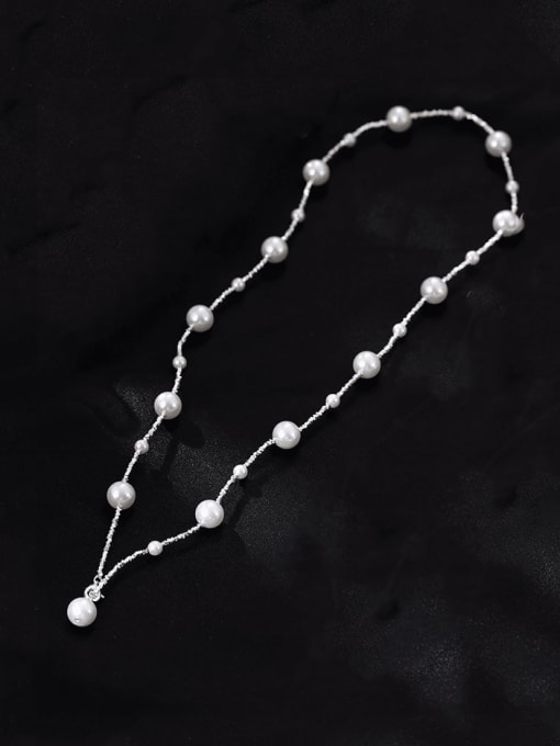 NS1037 54cm [Silver] 925 Sterling Silver Imitation Pearl Geometric Minimalist Necklace